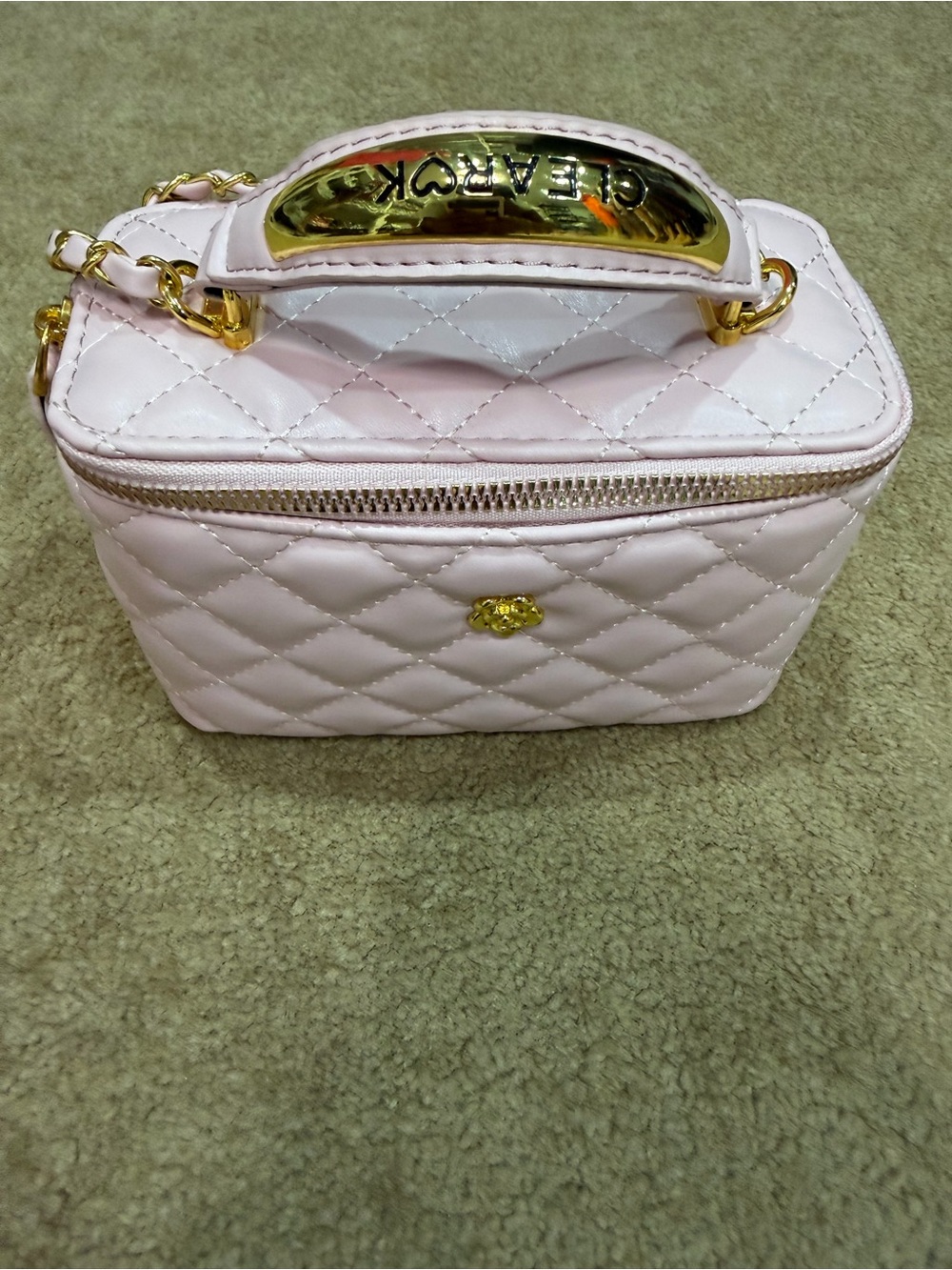 Quilted Pink Cosmetic Vanity Bag with Gold Hardware
